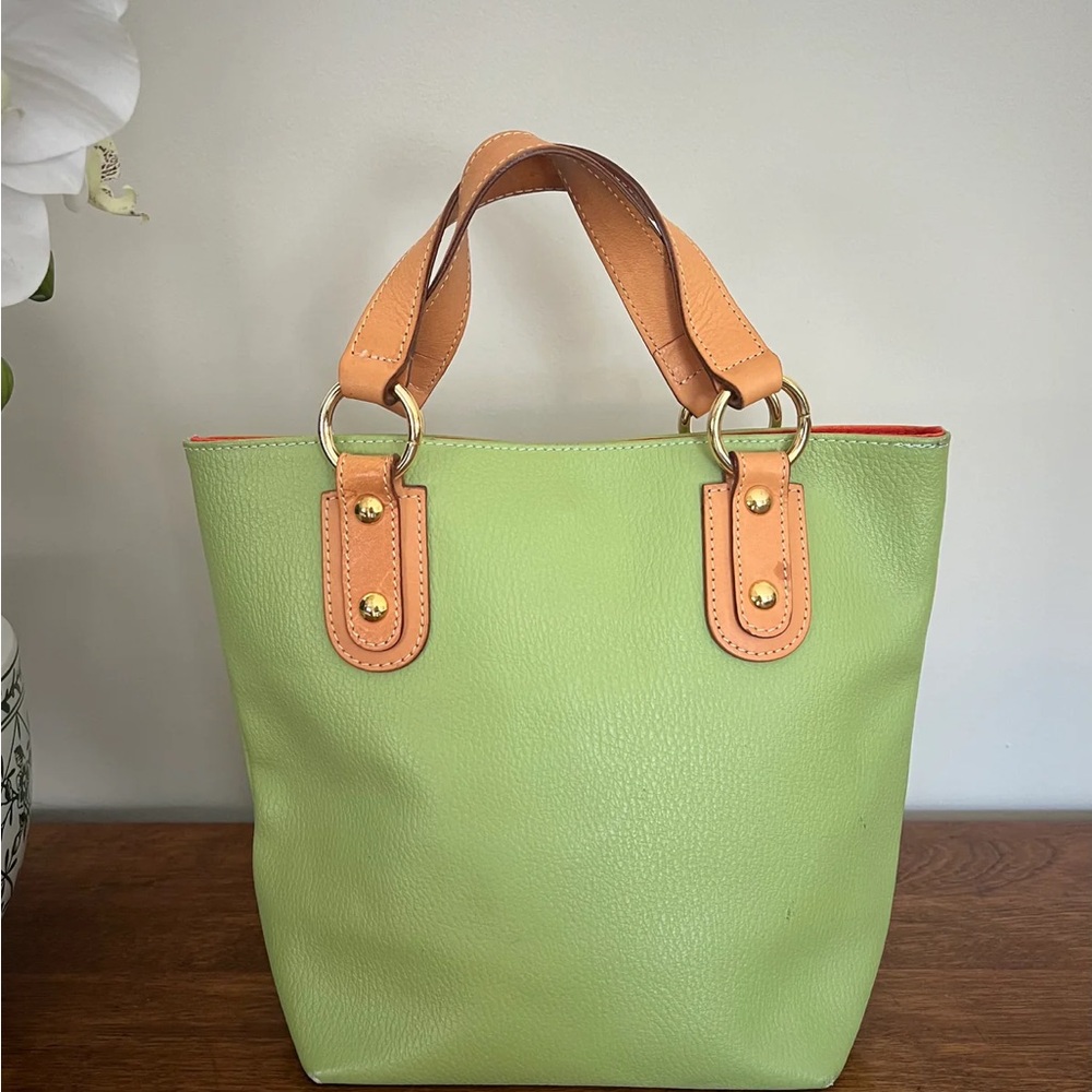 Maurizio Taiuti Lime Green and Tan Tote Bag